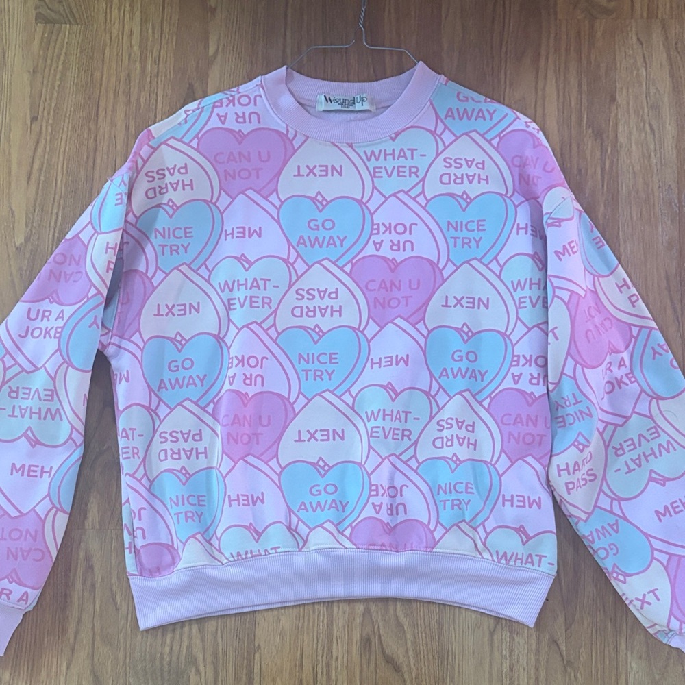 Wound Up Pink and Blue Heart Print Sweatshirt